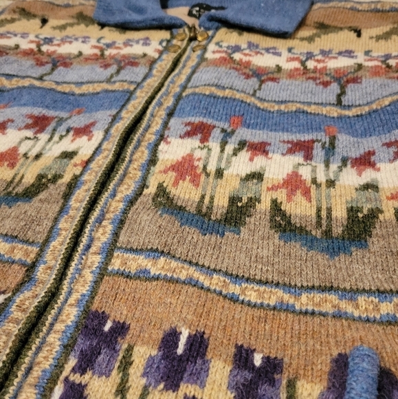 Vintage Icelandic Design Wool Granny Cottage Sweater Flowers Birds Nordic - Picture 9 of 12